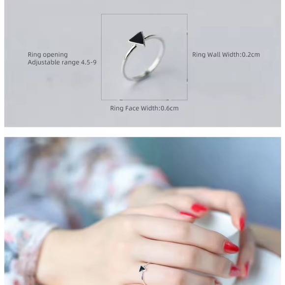 NEW Onyx Triangle Ring 925 Sterling Silver Adjustable - Picture 11 of 12